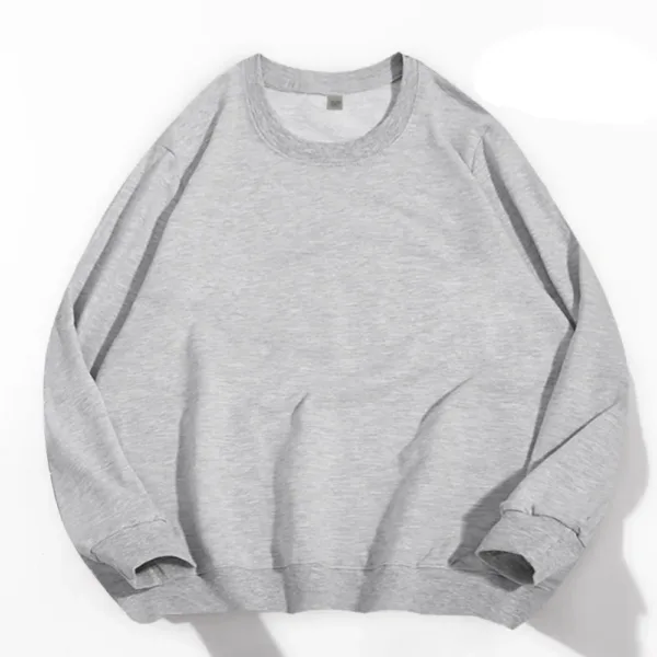 Men Cotton Spring Autumn Solid Color O-neck Sweatshirt Universal Simple Casual Pullover Couple Long Sleeve T-shirt White Top - Image 11