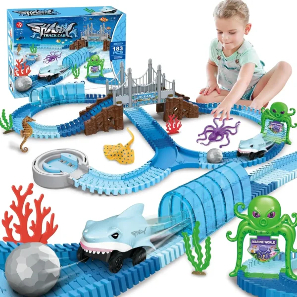VATOS Track Toys Shark Race Car Toy for Boys Girls Age 3+ Bendable Flexible Racetrack Cars Ocean Train Toy STEM Educate Kid Set - Image 5
