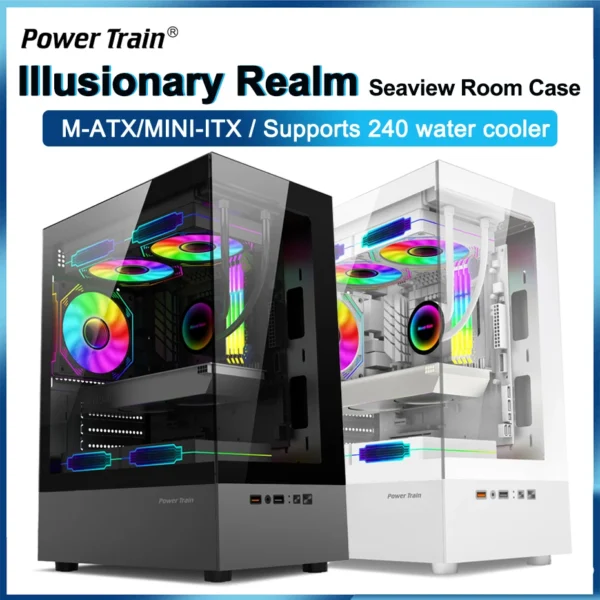 Power Train Illusionary Realm Desktop Computer Case Seaview Room Side Transparent M-ATX/ITX Chassis Support 240 Water Cooler - Image 4