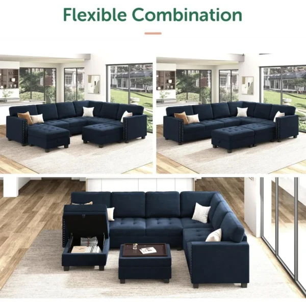 Velvet Modular Sectional sofa, Convertible L Shaped couch with Storage Top Tray Ottoman Corner,Dark Blue - Image 8