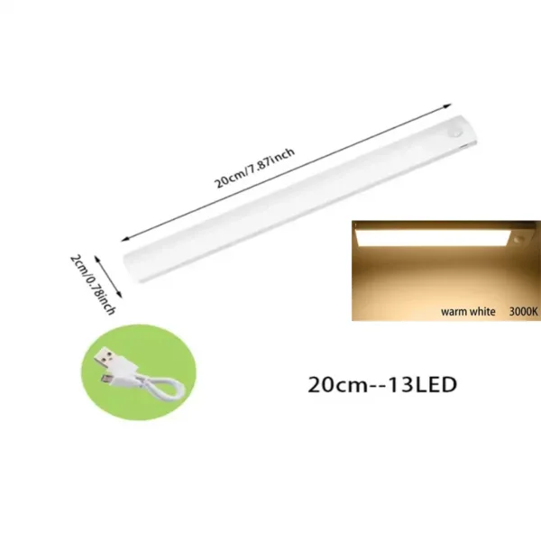 PIR Motion Sensor LED Under Cabinet Lamp Dimmable Rechargeable Night Light Stairs Closet Room Aisle Tube Bar Detector Bulb - Image 6