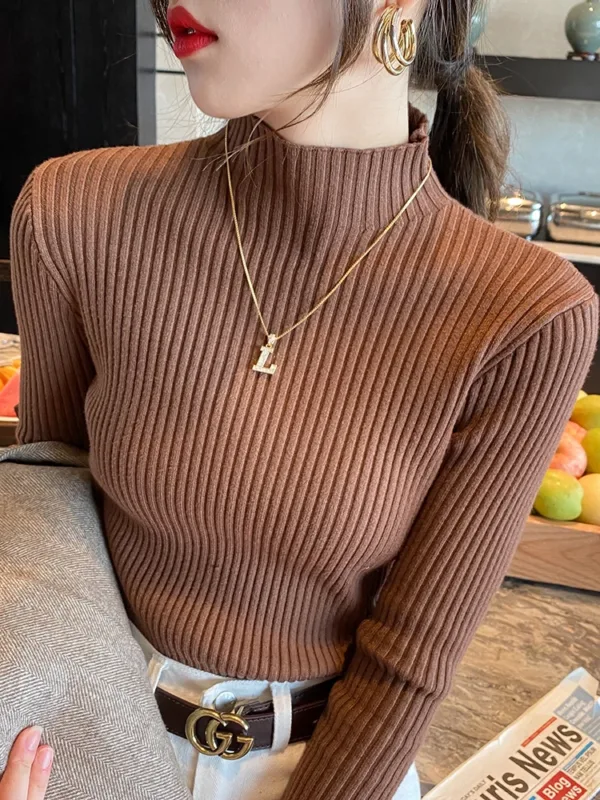 Elegant Solid Basic Knitted Tops Women Turtlneck Sweater Long Sleeve Casual Slim Pullover Korean Fashion Simple Chic Clothes - Image 8