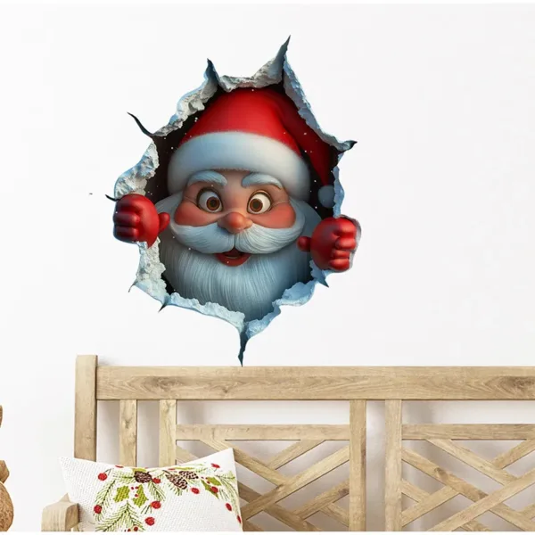 Christmas 3D Break-through Wall Decal Cartoon Santa Claus Wall Sticker Living Room Background Wall Detachable Festival Decor - Image 7