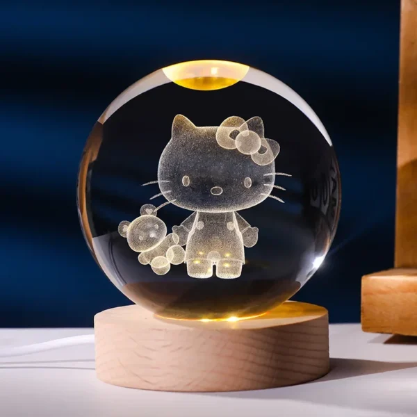 5CM 3D Crystal Ball Night Light Decoration Kuromi Sanrio Hello Kitty Action Figure Toy Bedroom Decoration Gift Mini Night Light - Image 7