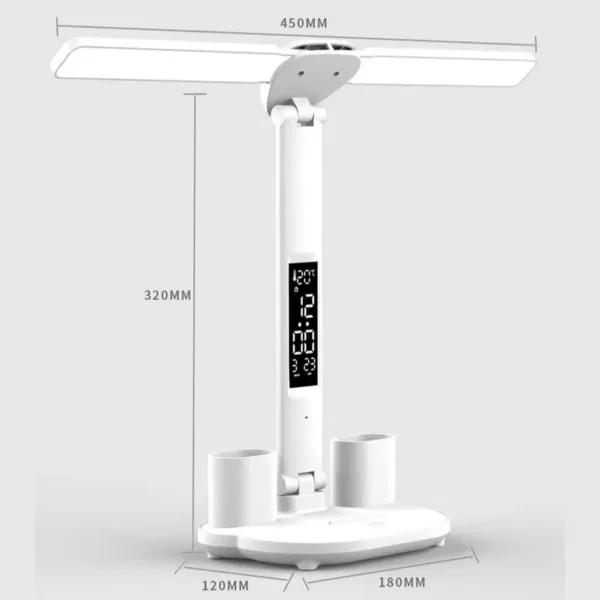 LED Clock Table Lamp USB Chargeable Dimmable Desk Lamp 2 Heads 180 Rotate Foldable Eye Protection Reading Night Light - Image 6