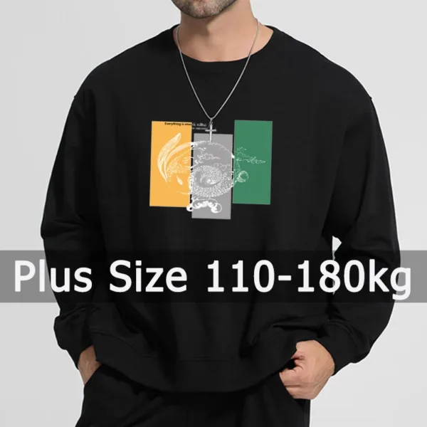 Black Sweatshirts Oversized Long Sleeve Printed Tops Plus Size 110-180kg Men Pullovers 6XL 7XL Round Neck Big Size Men Clothing - Image 9