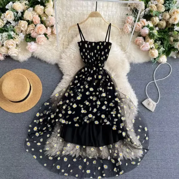 Casual Dresses For Women Cover Ups Floral Sleeveless Spaghetti Strap Backless Mid Long Free Size Sun Black Skin Pink Dress - Image 5