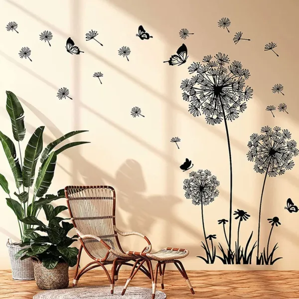 Black Dandelion Wall Stickers Butterflies On The Wall Living Room Bedroom Glass Window Decoration Mural Art Home Decor Decals - Image 8