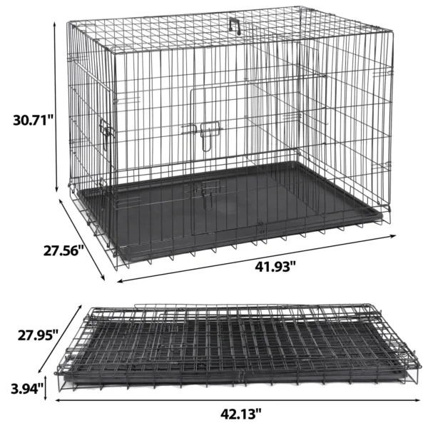 US Metal Pet Cage, Dog Crate Kennel, 2 Door with Pan, Black, 30 ", 36", 42" - Image 2