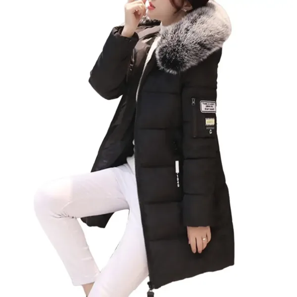 Women Winter Cotton Coat Hooded Mid Length Outerwear Windproof Warm Long Sleeve Jacket Solid Color Slim Fit Lady Down Coat - Image 6