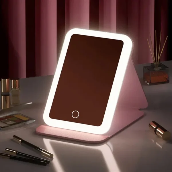 Makeup mirror Folding makeup mirror, 1 piece portable LED mirror with ring light, three-color light self-standing makeup mirror,