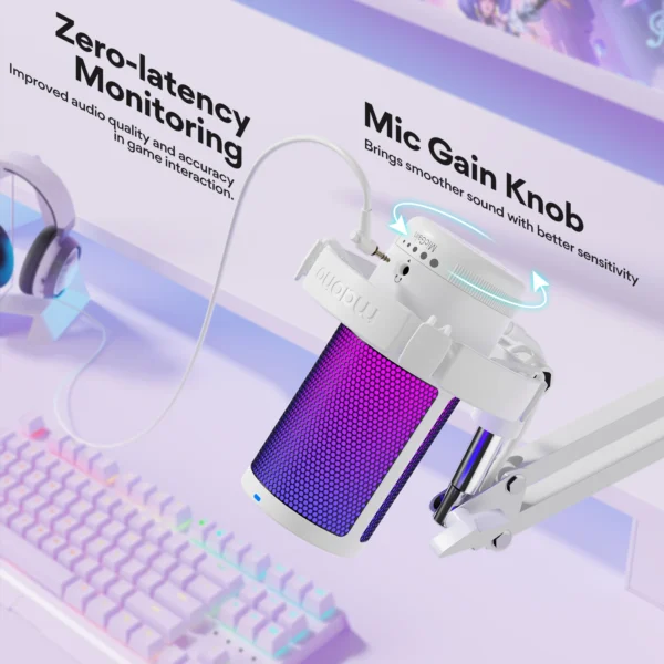 Maono Gamerwave DGM20S USB Microphone Gaming Mic Condenser Mic RGB Mic Noise Canceling Mic with Mic Gain,RGB Light,One key mute