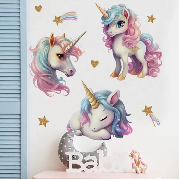 Unicorn Decorative Vinyl Child Wall Stickers For Baby Girl Room Decor Adhesive Wallpaper Bedroom Accessories Wall Art Room Decor - Image 4