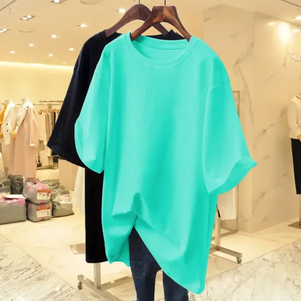 Women Clothing Fashion Cotton O-neck Short Sleeve T-shirt Summer Casual Loose Oversized Solid Top Tee Basic Pullover 45-105Kg - Image 5