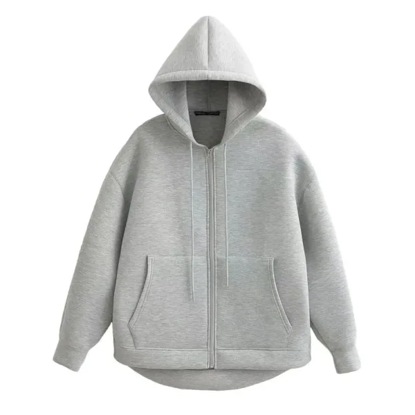 Winter New Women's Zipper Hoodie High Street Unisex style Double Pockets Oversize Loose Sweatshirts Outerwear Top - Image 3