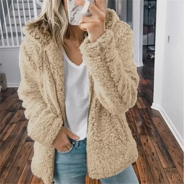 Women Plush Thickened Warm Hoodie Fashion Solid Color Cardigan Hooded Sweatshirt Winter Female Comfortable Casual Outerwear 5XL - Image 4