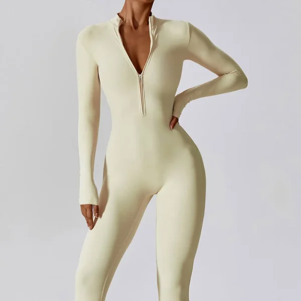 Yoga Boilersuit Long Sleeved Women's Sportswear Gym Zipper Jumpsuits Workout High-intensity Fitness One-piece Skin-tight Garment - Image 3