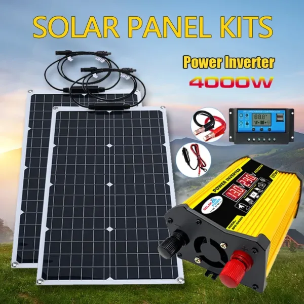 4000w solar panel with power inverter 12v-110v/220v solar panel inverter kit home and outdoor camping solar system - Image 9