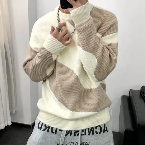 Man Clothes Round Collar Pullovers Knitted Sweaters for Men Crewneck Color Matching Black Cigaret Casual Korean Style Jumpers S - Image 5