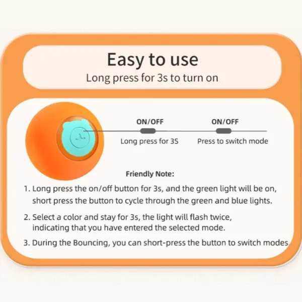 ROJECO Cat Toys Smart Interactive Cat Bouncing Ball Automatic Rolling Ball Training Self-moving Electric Toy Dog Pet Accessories - Image 2