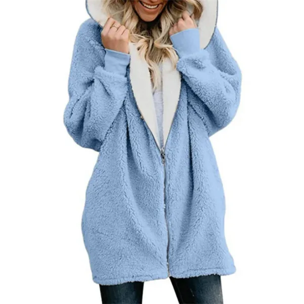 Winter Thickened Furry Hooded Sweatshirt Women Loose Comfortable Casual Outerwear Female Solid Color Warm Zipper Cardigan Hoodie - Image 16