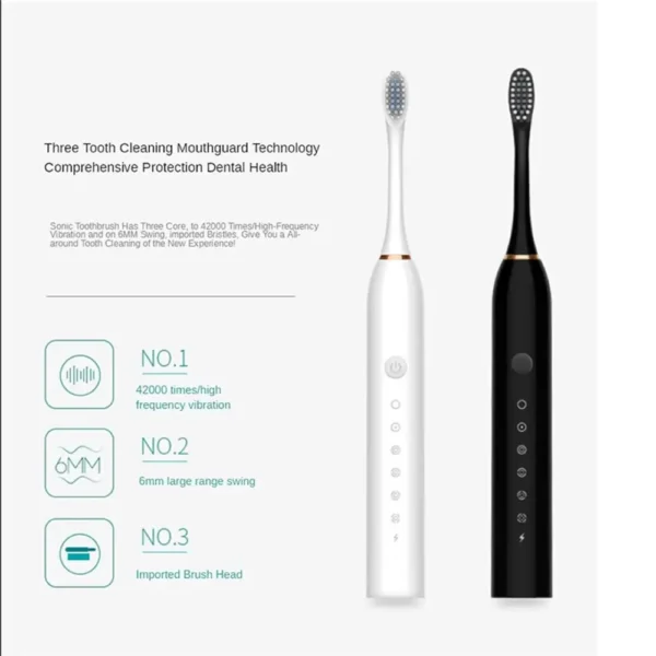 Sonic Electric Toothbrush Ultrasonic Automatic USB Rechargeable IPX7 Waterproof Toothbrush Replaceable Tooth Brush Head J189 - Image 4