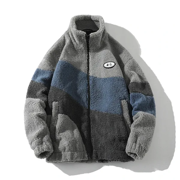 Hip Hop Winter Fleece Fluffy Jacket Streetwear Harajuku Fuzzy Zipper Coat Men Autumn Solid Color Men Lamb Fleece Winter Jackets - Image 4