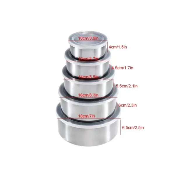 5Pcs/set Salad Bowl Stackable Stainless Steel Mixing Set with Lid Storage Bowl Whisking Bowl for Serving/Cooking/Baking/Storage - Image 6