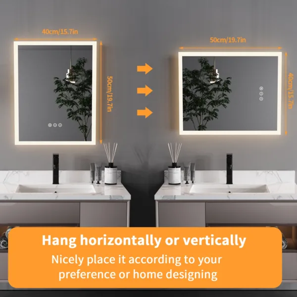 16x20 inch LED Lighted Bathroom Mirror with Anti-Fog, Wall Mounted Vanity Mirror with Smart Touch Button, Memory Function - Image 7