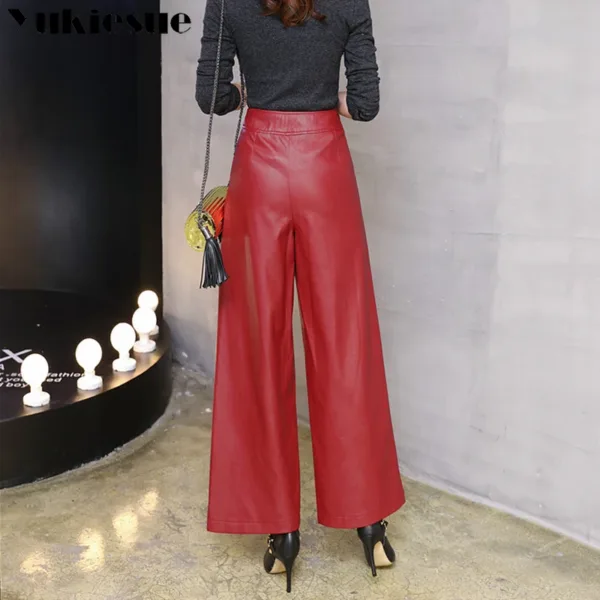 Wide leg pants capirs women 2022 winter warm PU leather pants female trousers OL office formal casual pants woman clothes - Image 6