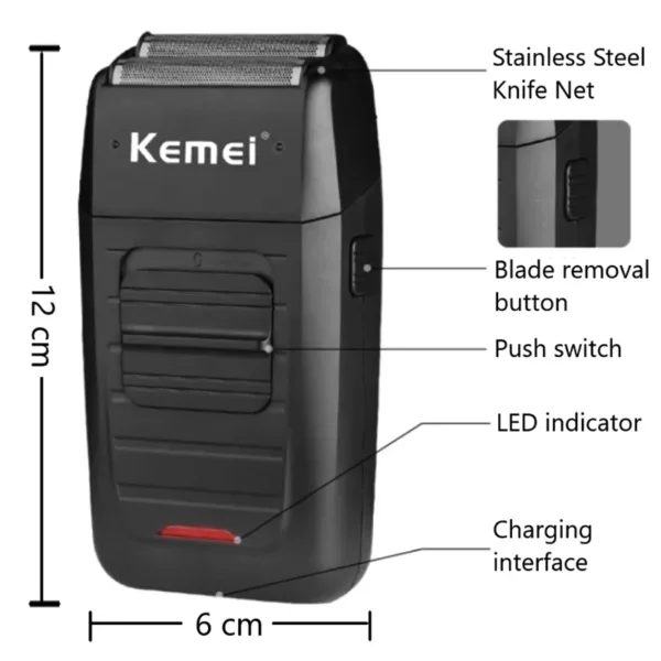 Kemei Rechargeable Cordless Shaver for Men Twin Blade Reciprocating Beard Razor Face Care Multifunction Strong Trimmer KM-1102 - Image 8