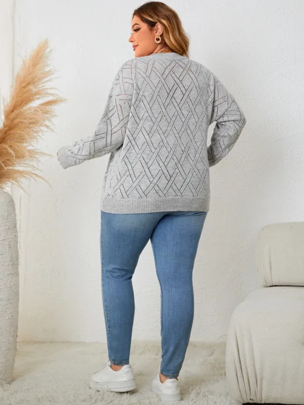 Spring Autumn Fashion Korean Style Casual Knitting Top Gray Long Sleeve V Neck Elegant Women's Plus Size Clothing Party Sweater - Image 4