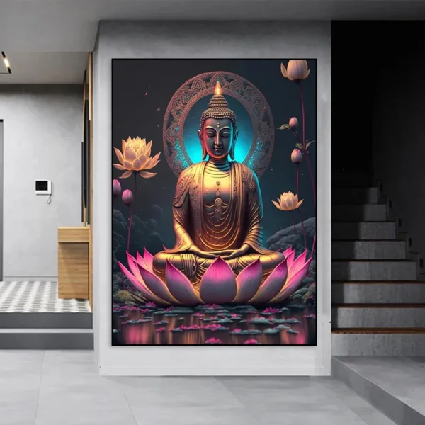 Classic Retro Sitting Lotus Buddha Posters and Prints Abstract Wall Art Picture Canvas Painting for Room Home Decoration - Image 3