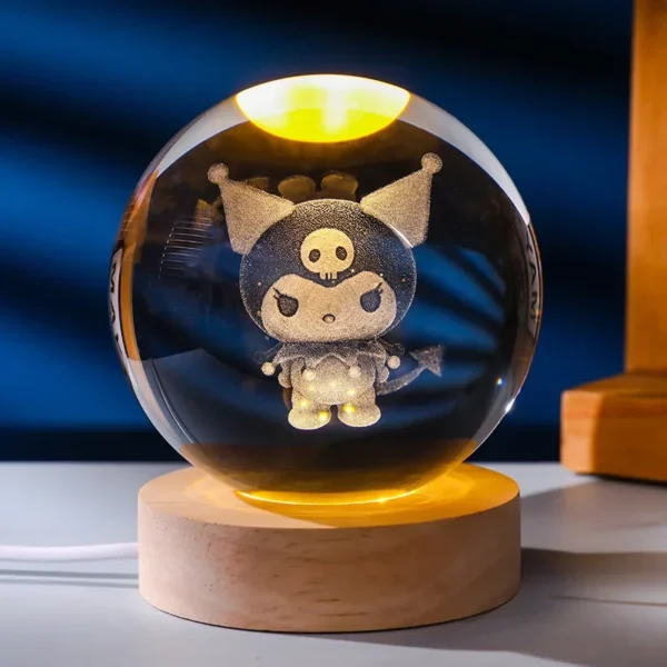 5CM 3D Crystal Ball Night Light Decoration Kuromi Sanrio Hello Kitty Action Figure Toy Bedroom Decoration Gift Mini Night Light - Image 2