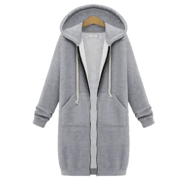 2024 Women's Autumn Winter ThickenHoodies Parkas Loose Hooded Jackets Zipper Pocket Maxi Size Sweatshirt Sports Dresses Outwear - Image 6