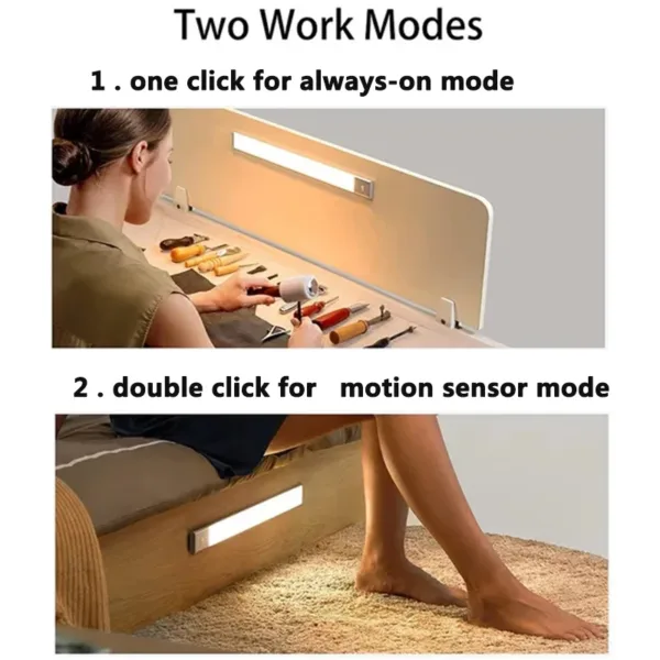 PIR Motion Sensor LED Under Cabinet Lamp Dimmable Rechargeable Night Light Stairs Closet Room Aisle Tube Bar Detector Bulb - Image 14