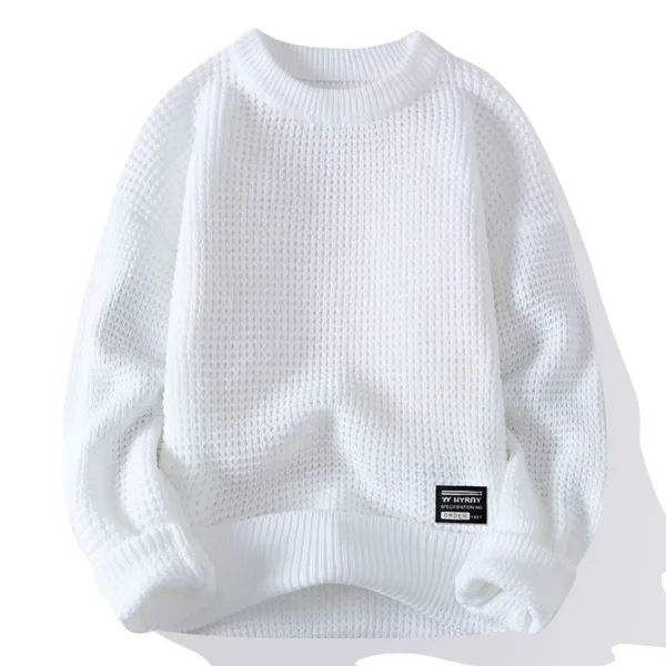 Casual Men's Round Neck Sweater Solid Color Texture Warm Knit Slim Fit Pullover Sweater Fashion New Winter - Image 9