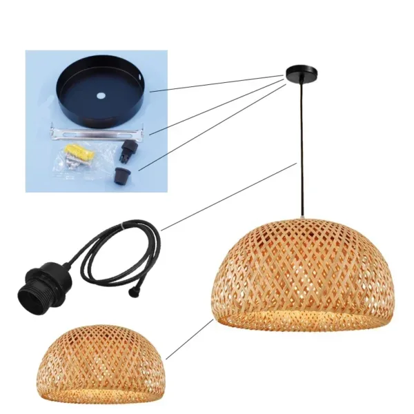 Bamboo Hanging Lamp Pendant Ceiling Light Rattan Wicker Lustre Hand Knit Braiding Suspended Home Dining люстра потолочная - Image 16