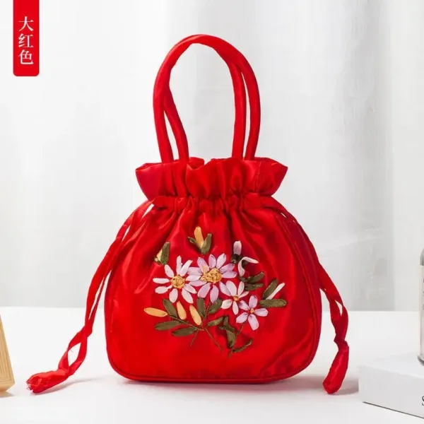 Embroidered Floral Bucket Bag - Image 7