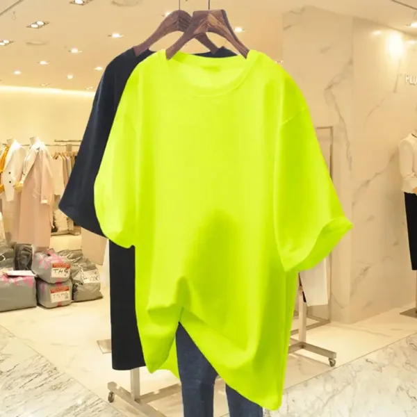 Women Clothing Fashion Cotton O-neck Short Sleeve T-shirt Summer Casual Loose Oversized Solid Top Tee Basic Pullover 45-105Kg - Image 4