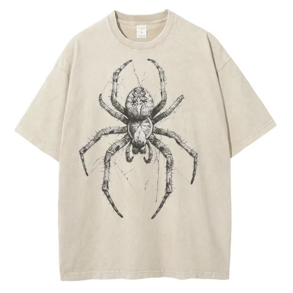 Spider Hand Drawn Graphic T Shirts for Men Casual Distressed Cotton Short Sleeves Printed Oversized T-shirt - Image 9