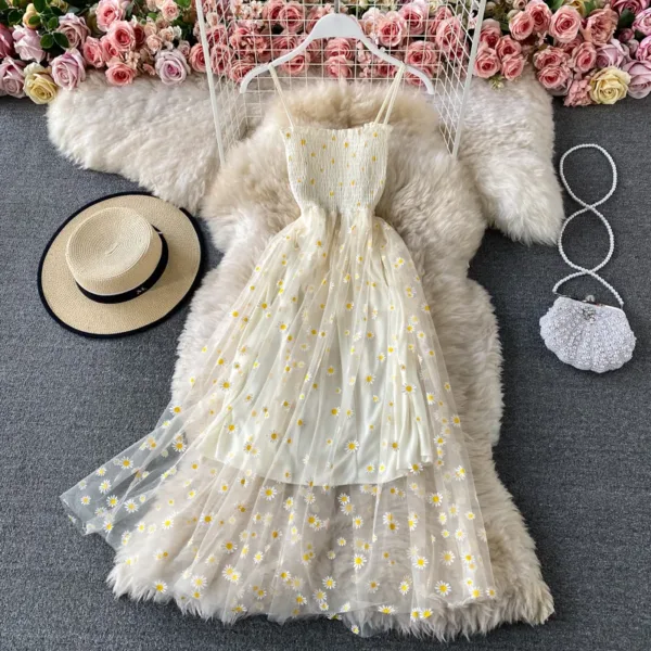 Casual Dresses For Women Cover Ups Floral Sleeveless Spaghetti Strap Backless Mid Long Free Size Sun Black Skin Pink Dress - Image 3