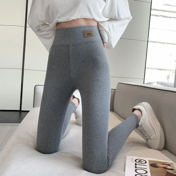 Grey Cotton Bottom Pants Women High Waist Tight Printing Slim Outer Wear Large Size Autumn Pants Soft - Image 2