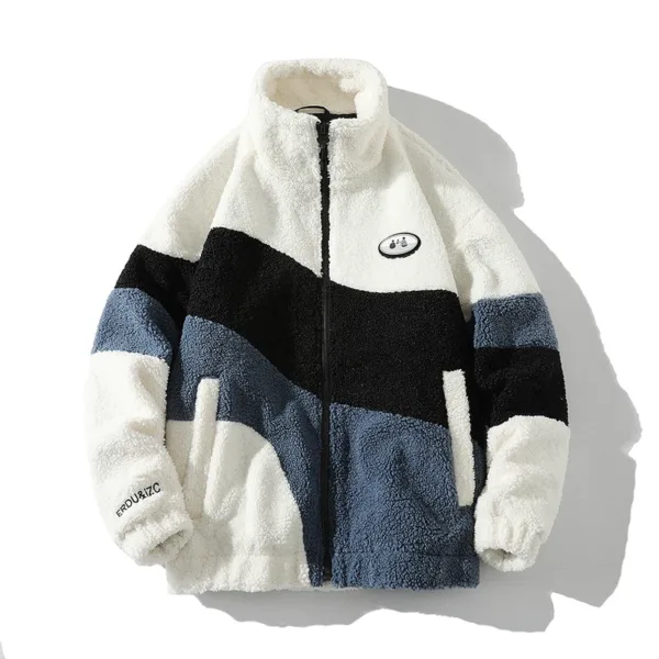 Hip Hop Winter Fleece Fluffy Jacket Streetwear Harajuku Fuzzy Zipper Coat Men Autumn Solid Color Men Lamb Fleece Winter Jackets - Image 5