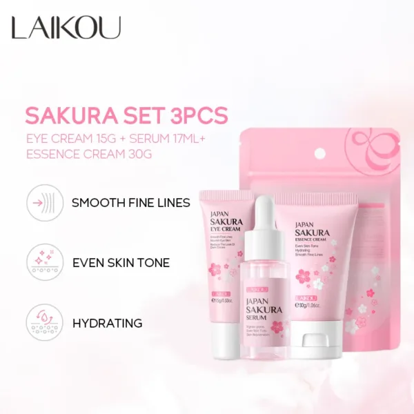 3pcs/set LAIKOU Vitamin C 24K Golden Sakura Skin Care Sets Face Cream Serum Eye Cream Moisturizing Face Care Kit