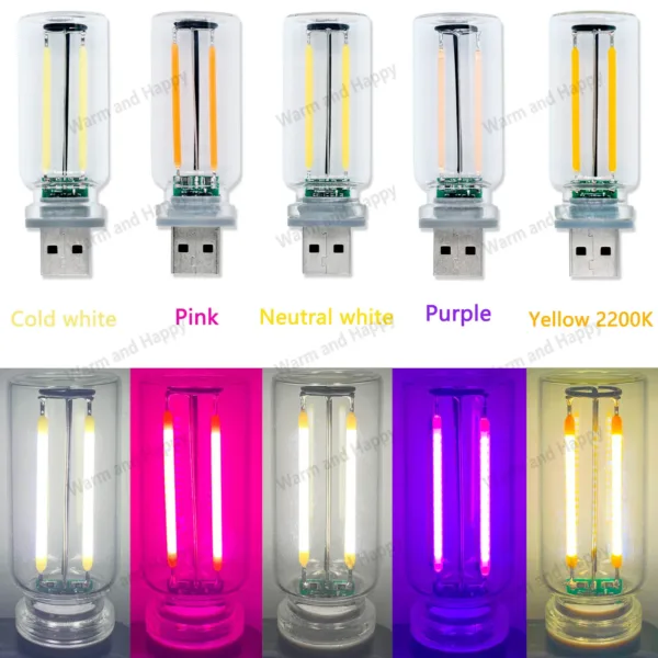 LED Retro Edison Light Bulb 0.3W DC5V USB Dimming Touch Tube Light Source Mobile Power Light Night light Bedside Light Laptop - Image 14