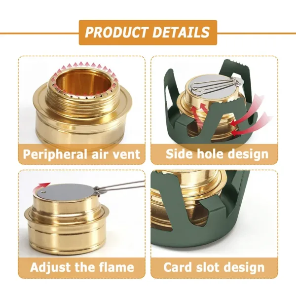 Portable Mini Spirit Burner Alcohol Stove Ultralight Brass Camping Cooking Stove for Outdoor Backpacking Hiking Camping Furnace - Image 8