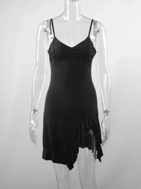 Sexy Mini Dress Women Summer New Black Sleeveless Strap Backless Folds Bodycon Split Dress Streetwear Elegant Party A-LINE Dress - Image 3