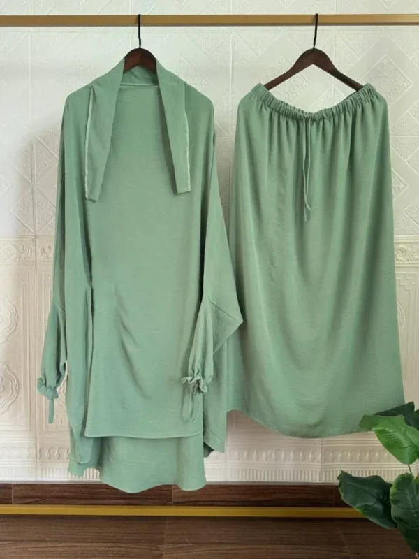 Eid Muslim Long Khimar Skirt 2 Piece Set for Women Abaya Dress Prayer Garment Hijab Full Cover Ramadan Kaftan Djellaba - Image 4