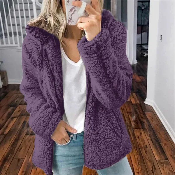 Women Plush Thickened Warm Hoodie Fashion Solid Color Cardigan Hooded Sweatshirt Winter Female Comfortable Casual Outerwear 5XL - Image 12